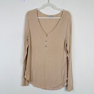Toad & Co Womens Size XL Daisy Ribbed Knit Henley Shirt Top Striped‎ Long Sleeve